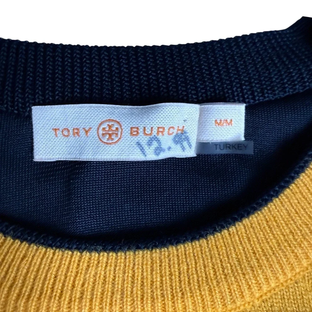 Tory Burch Cashmere Sweater Signature Gold Women Medium Preppy Logo Crewneck